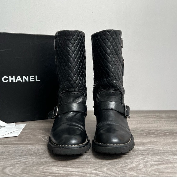 Authentic CHANEL Moto Biker Boots Size 37.5 (with box & receipt) - Picture 6 of 15